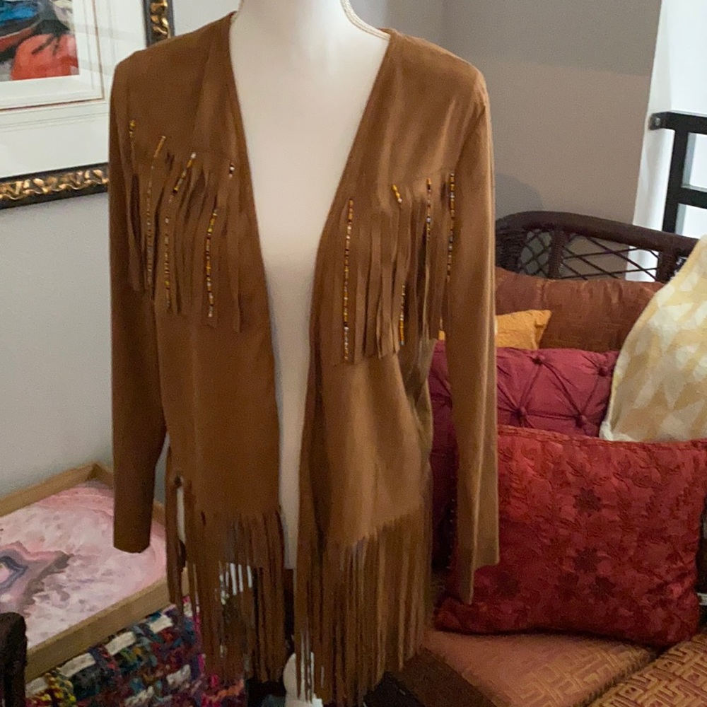 Cool American Rag suede jacket with fringed lapel. VINTAGE!